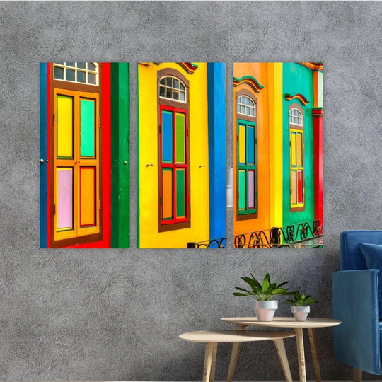 Colorful Houses Canvas Wall Art, Architecture Print, Yellow Red Blue Decor, Framed Canvas, Ready To Hang