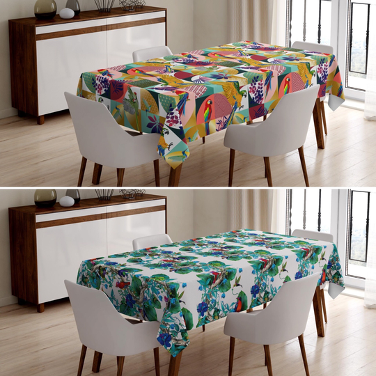 Tropical Tablecloth, Floral Exotic Table Cover, Colorful Dining Textile, Home Textile Gift, Housewarming Gift For Her