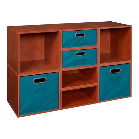 Noble Connect Storage Set- 4 Full Cubes/4 Half Cubes with Foldable Storage Bins- Cherry/Teal