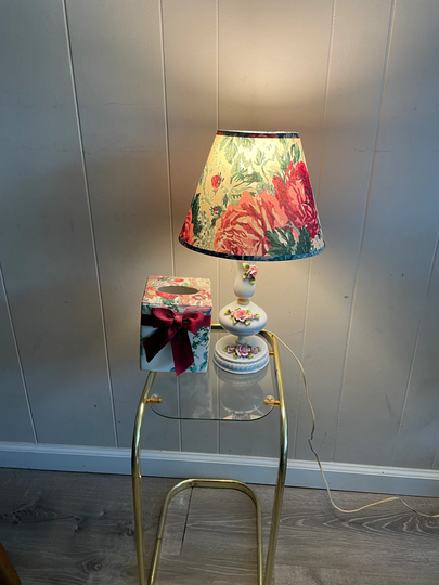 Porcelain Table Lamp, Vintage Floral Japanese Shabby Chic Victorian Era Decor, Lamp