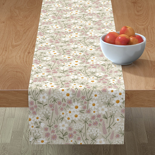 Daisy Botanical Table Runner - Wild & Pretty By Stolenpencil Wildflowers Flower Blossom Cotton Sateen Spoonflower