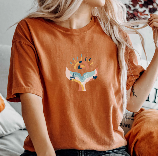 Comfort Colors Boho Shirt, Whale Tail Top, Ocean T-Shirt, Comfy Oversized Sun, Style