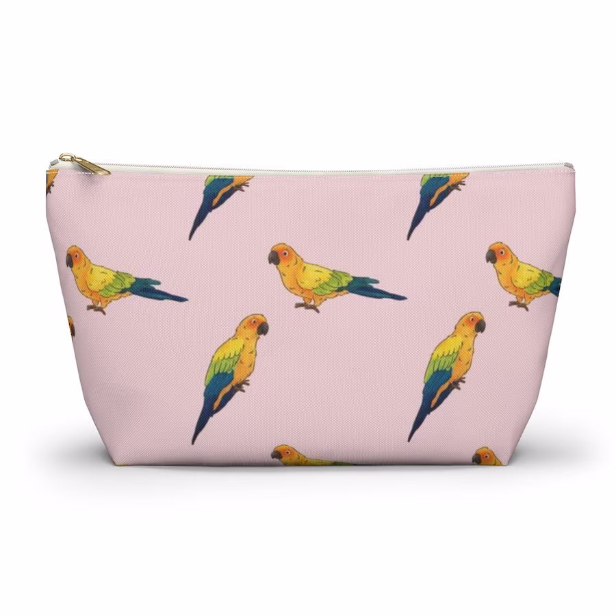 Sun Conure Pouch, Pencil Case, Bird Custom Teacher Bridesmaid Cosmetic Bag, Parrot Zipper Makeup Accessory Pouch