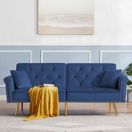 76.7" Velvet Tufted Sofa Couch Modern Loveseat Sofa Futon Sofa Bed with 2 Pillows