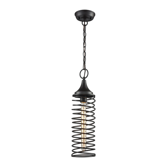 Spring 1-Light Mini Pendant in Oil Rubbed Bronze with Twisted Metal Shade - Includes Adapter Kit