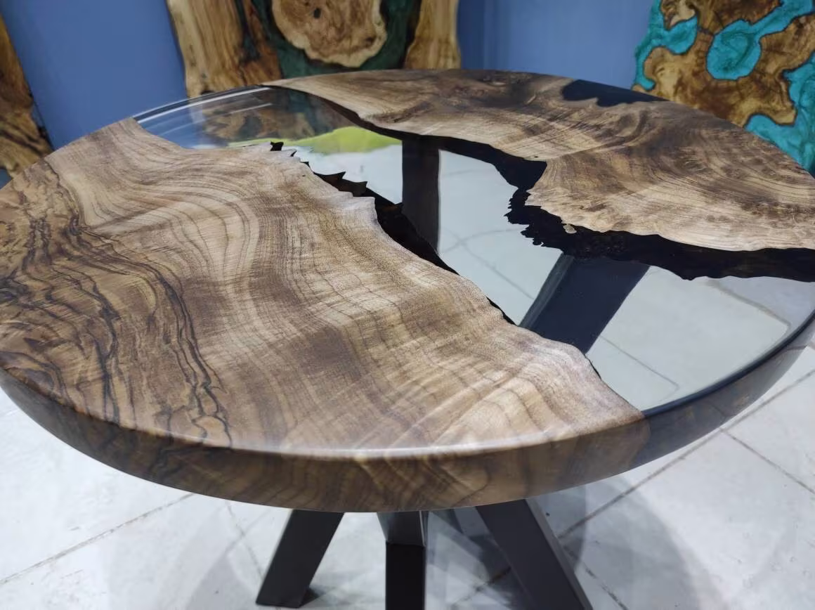 Epoxy Coffee Table 24" Diameter, Round Walnut Wood, Clear Dining Table, Resin Table, Dining Office