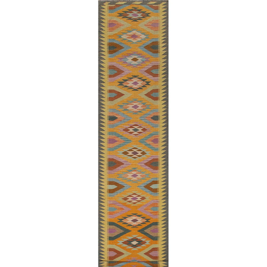 Geometric Kilim Multi-Color Runner Rug Flatweave Wool Carpet - 2'8" x 16'0"