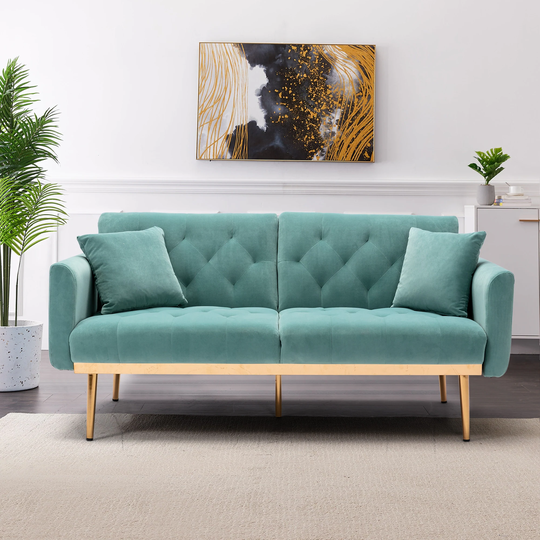 63.78" Loveseat Sofa Comfort Velvet Upholstered Convertible Futon Sofa & Sofa Bed with Metal Feet and Adjustable Backrest