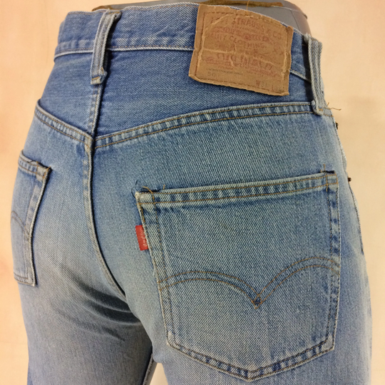 Size 29 Vintage Levis 501 Selvedge Jeans W29 L29 High Waisted Light Wash 70S Redline Distressed Mom Boyfriends Made in Usa