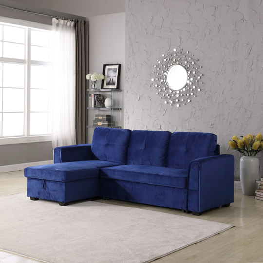 91'' Wide Velvet Storage Sectional Reversible Sleeper Sofa & Chaise