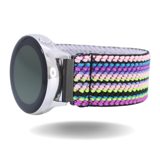 Elastic Samsung Galaxy Active 1 & 2 Watch Band - Fits 40mm & 44mm With 20mm Adapters Multicolored Purple Pink Stripe Holiday Gift Cute