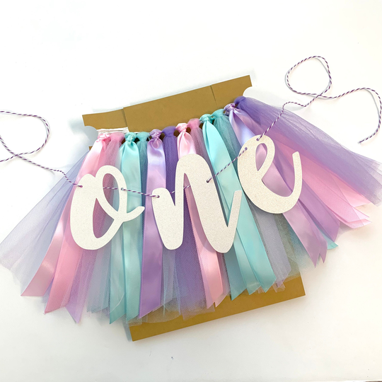 Unicorn High Chair Banner, Magical Birthday Girl Smash Cake, 1st Photo Backdrop, One Bright Color Tutu Skirt Tri