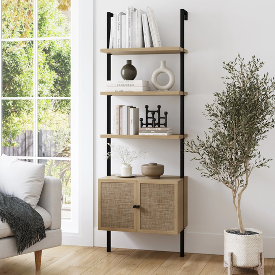 Nathan James Theo Open Shelf Industrial Bookcase with Drawers