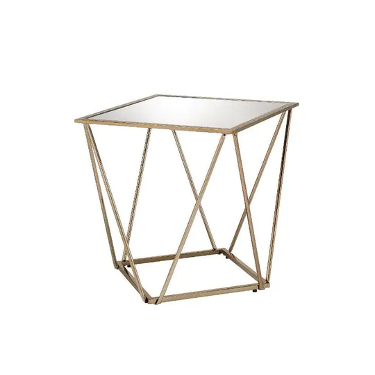Q-Max Mirrored Square Table Top Champagne Gold Finish End Table