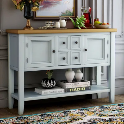 Violeta Cambridge Series Buffet Sideboard Console Table With Bottom Shelf Brown+white