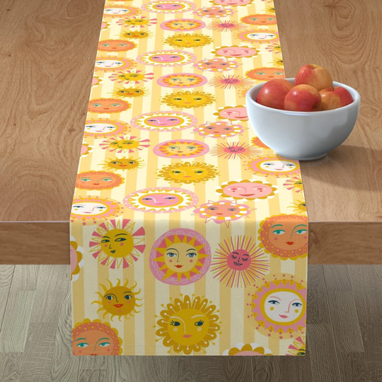 Smiling Sunshines Table Runner - Everyday Sunshine By Miraparadies Circles Weather Sunrays Enjoy Cotton Sateen Spoonflower