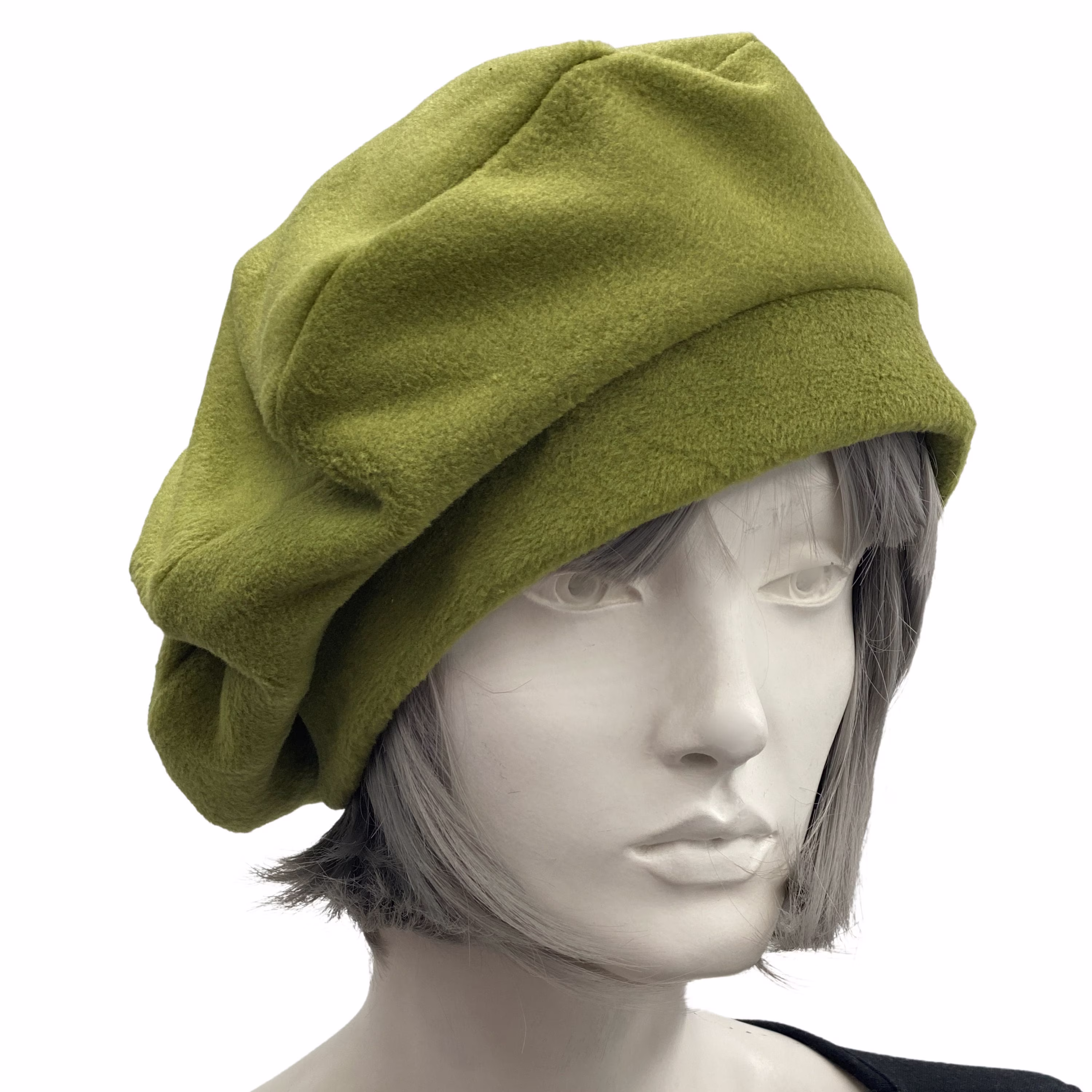 Cute Beret, Satin Lined Winter Hat, Chartreuse Fleece Berets For Women, Wife Birthday Gift, Handmade in Usa