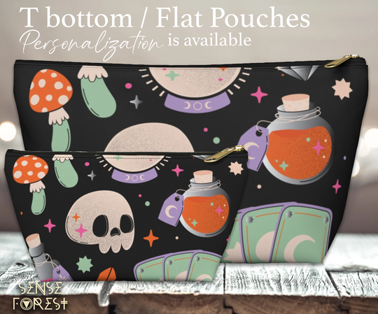 Black Kawaii Ghost Halloween Witchy Pencil Pouch, Cute Cosmetic T Pouch, Travel Makeup Bag, Zipper Toiletry Organizer