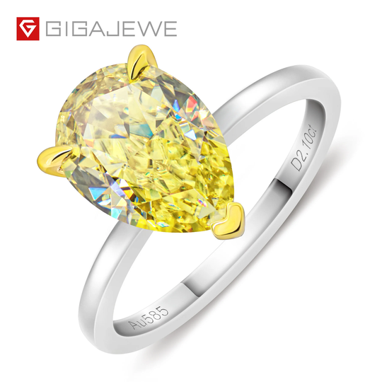 3Ct Vivid Yellow Uncoated Color 7x11mm Pear Cut Ring Moissanite 9K/14K/18K White Gold, Ring, Engagement Women Gift