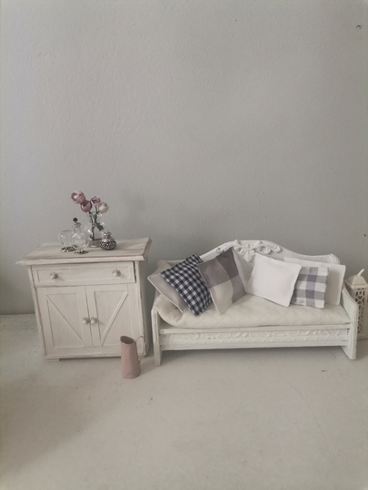 Dollhouse Furniture, Dollhouse Sofa, Free Shipping, Handmade Miniature, Bench With Cushions