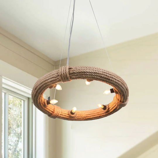 Farmhouse 6-Light Rope Wheel Pendant Light