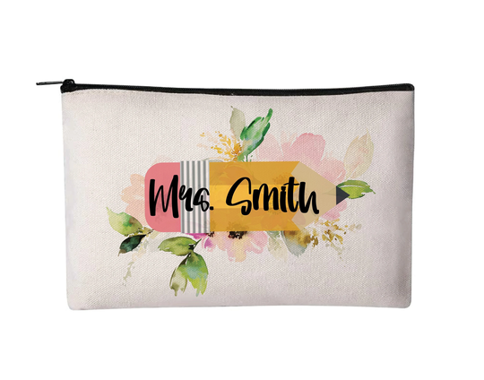 Teacher Pencil Pouch, Art Gift, Case, Zippered Custom Personalized
