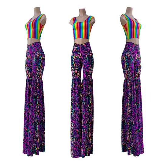 Leggings Style Stilt Pants in Rainbow Leopard With Stripe Crop Tank Set 1579184