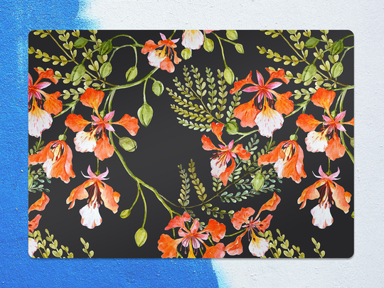 Vintage Flowers Chair Mat, Orange Protective Black Splat Plants Vinyl Floor Flooring, Gift Idea