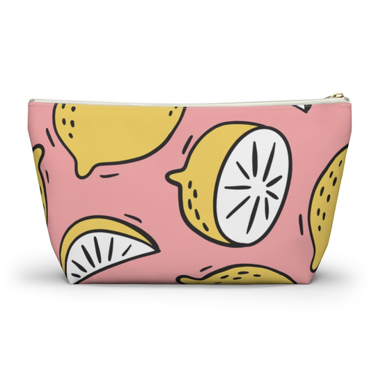 Lemon Slices Accessory Pouch W T-Bottom, Makeup Bag, Women's Travel Pencil Case