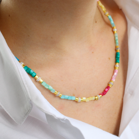 Colorful Beaded Necklace-925 Sterling Silver Necklace-Colorful Beads-Rainbow Necklace-Rainbow Beads-Multicolor Beads