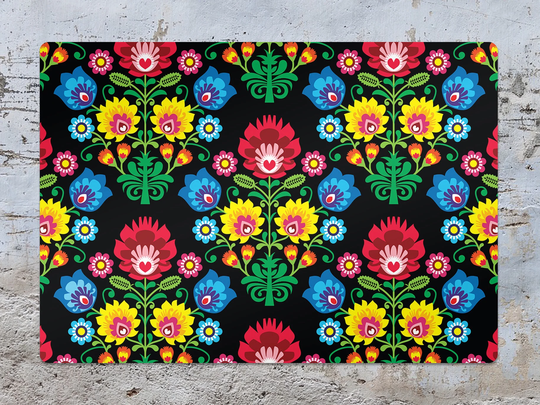 Polish Folart Chair Mat, Black Splat Red Vinyl Floor Ethnic Protective Pvc Flooring, Gift Idea, Splash Mat
