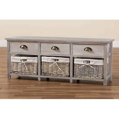 Alessandra Finished Wood 3-Drawer Storage Bench W/Baskets