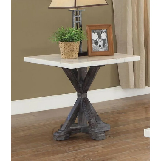 Rectangular Marble End Table, Side Table With X Wooden Frame Leg