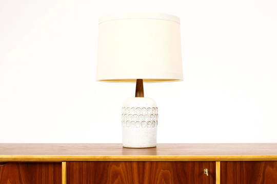 Ceramic Stoneware Studio Pottery Table Lamp - Keyhole Pattern White Glaze L27