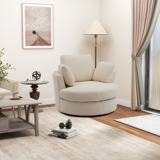 Swivel Accent Barrel Chair and Half Swivel Sofa with 3 Pillows 360 Degree Swivel Round Sofa Modern Arm Chair &Cozy Club Chair