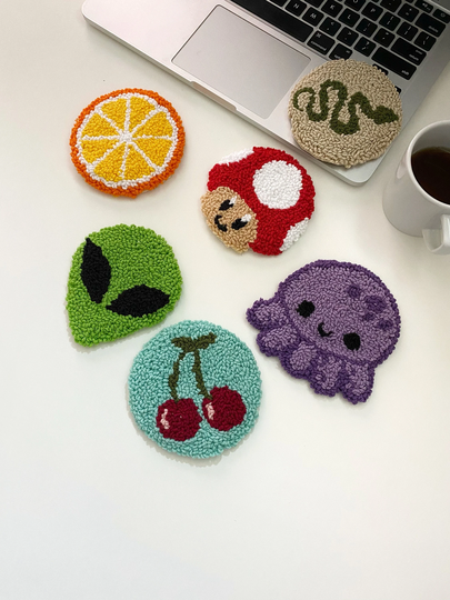 Customizable Hand Tufted Punch Needle Coaster, Decorative Y2K Fun Mug Rugs, Fun Home Decor Rug, Handmade Rug, Drink Coasters, Dorm Desk