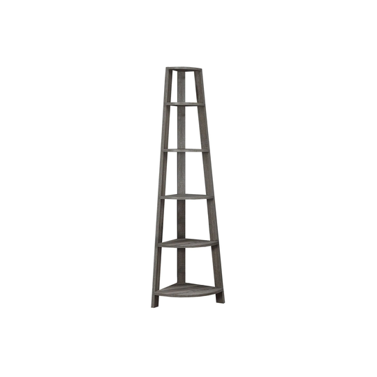 71.25" Taupe Brown Contemporary Corner Accent Etagere Bookcase