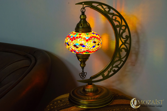 Mosaic Table Lamp, Turkish Moroccan Moon Lampshade, Night Light, Floor Lamp