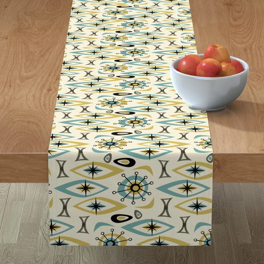 Retro Geometric Table Runner - Mid Century Shapes By Studioxtine 1950S Starburst Mod Boomerang Cotton Sateen Spoonflower