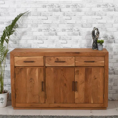 Kestner 3 Drawer 3 Door Sideboard In Dark Gray Finish On Mango Solid Wood