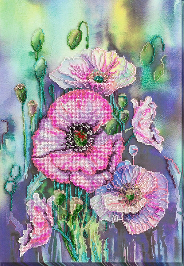 Diy Bead Embroidery Kit On Art Canvas "Flowers - Poppies", Gift. Size 11.8"×17" | 30x43 cm | Abris