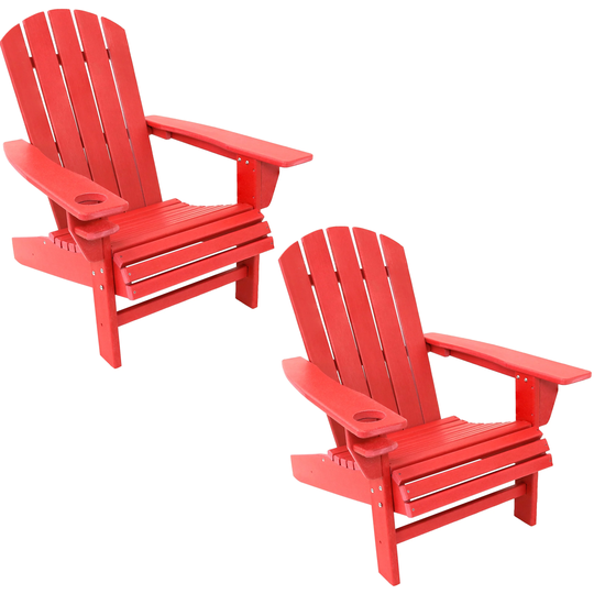 Sunnydaze All-Weather Adirondack Chair with Drink Holder - Set of 2