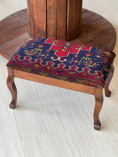 Vintage Carpet Stool/Foot Rest Beech Wood /Vintage Furniture Ottoman Chair /Carpet /Ottoman Coffee Table