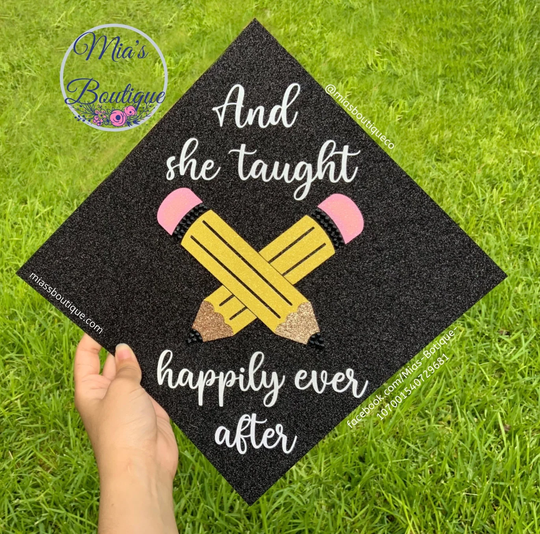 Teacher Graduation Cap/ Glitter Pencil Custom Cap