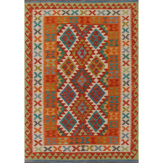 Southwester Multi-Color Kilim Oriental Area Rug Hand-woven Wool Carpet - 5'0"x 6'9"