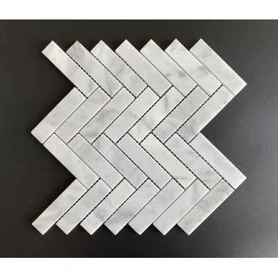 Bianco Carrara 1" x 4" Marble Herringbone / Chevron Mosaic Wall & Floor Tile
