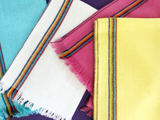 Mexican Table Runner, White Rustic Jerga Style, Boho Chic Linens, Rainbow Accents, Fiesta Party Supplies, Bohemian Llama