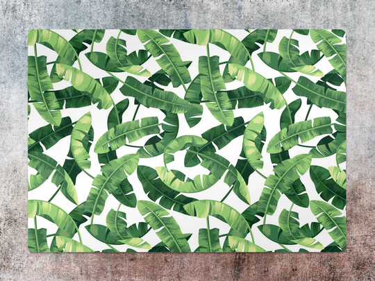 Banana Leaves Chair Mat, Green Splat White Vinyl Floor Tropical Protective Pvc Office Room Rug, Housewarming Gift