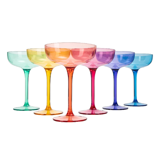 Unbreakable Colored Coupe, Margarita, Champagne, Martini, Or Manhattan Glasses | Italian Style Shape - 100% Shatterproof Plastic Reusable