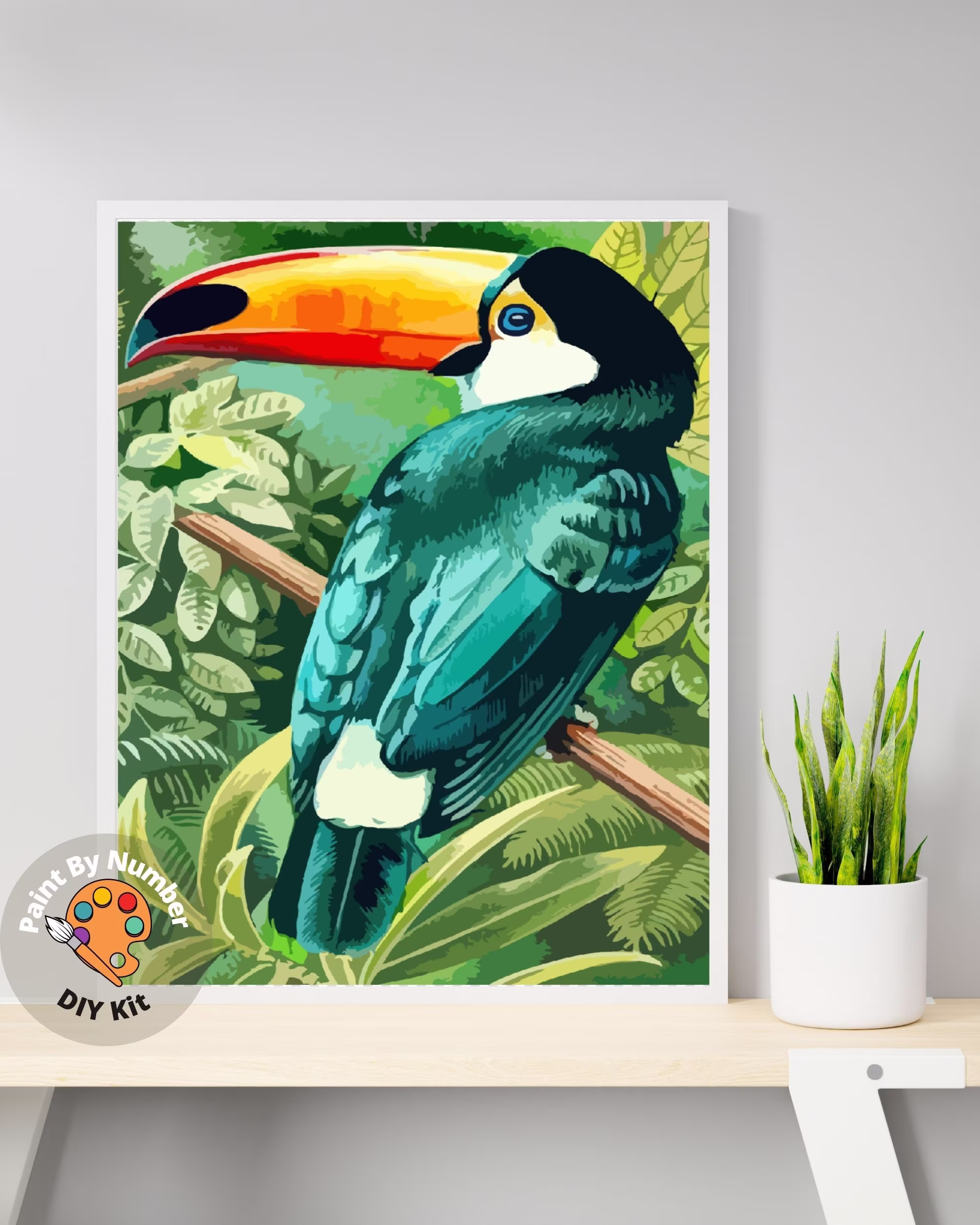 Green Toucan Paint By Numbers Kit For Adults, Parrot Bird Tropical Garden Easy Diy Acrylic Painting Set - Wall Art Decor